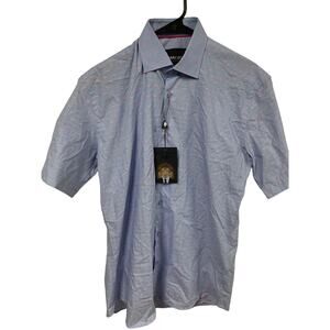 Maceoo Mens Short Sleeve Button‎ Down shirt size Medium  Blue NWT